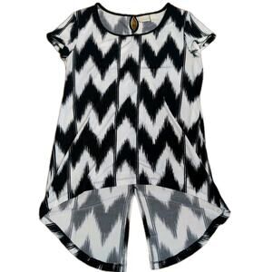 Chico's Size 0 Small Women's Shirt Top Tunic Black White Geometric Split Hem EUC